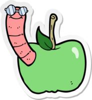 sticker van een tekenfilmappel met worm png