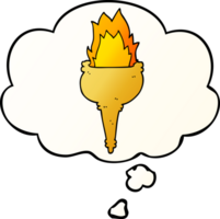 cartoon flaming torch with thought bubble in smooth gradient style png