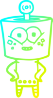 cold gradient line drawing of a happy cartoon robot png