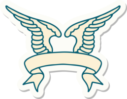 tattoo style sticker with banner of a wing png