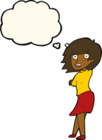 cartoon happy woman with thought bubble png