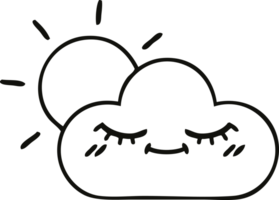 line drawing cartoon of a sunshine and cloud png