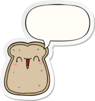 mignonne dessin animé tranche de pain grillé avec discours bulle autocollant png