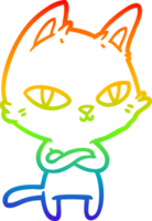 rainbow gradient line drawing of a cartoon cat staring png