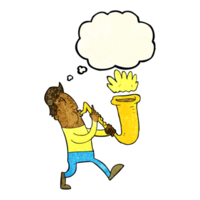 cartoon man blowing saxophone with thought bubble png