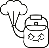 line drawing cartoon of a steaming kettle png