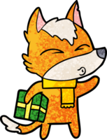 fox cartoon character with present png