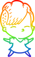 Regenbogen Gradient Linie Zeichnung von ein Karikatur Schielen Mädchen png