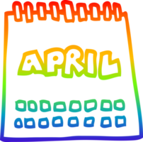 rainbow gradient line drawing of a cartoon calendar showing month of april png