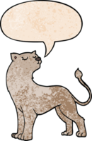 cartoon lioness with speech bubble in retro texture style png