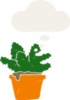 cartoon house plant with thought bubble in retro style png