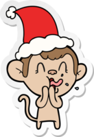 crazy hand drawn sticker cartoon of a monkey wearing santa hat png