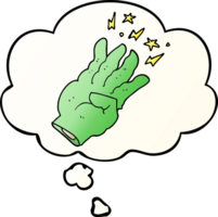 cartoon spooky magic hand with thought bubble in smooth gradient style png