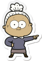 sticker of a cartoon happy old woman png