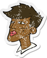 retro distressed sticker of a cartoon male model guy png