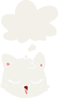 cartoon cat face with thought bubble in retro style png