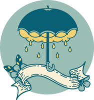 icono de estilo tatuaje con pancarta de un paraguas y una nube de tormenta png