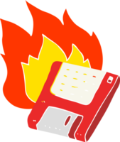 flat color illustration of old computer disk burning png