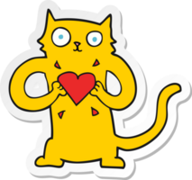 sticker of a cartoon cat with love heart png