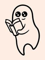 fantasma leyendo un libro ilustración sábana fantasma participación libros escalofriante otoño temporada estético linda plano diseño para libro amantes regalos libresco minimalista contorno dibujo pegatina diseño vector