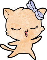 gato bailando dibujos animados con lazo en la cabeza png