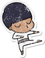 distressed sticker of a cartoon calm boy png