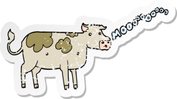 distressed sticker of a cartoon cow png