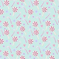 Seamless repeating pattern of lollipops and candy canes. Pattern for festive wrapping paper or for fabrics. vector