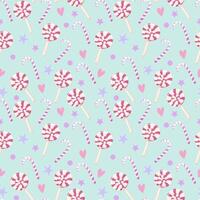 Seamless repeating pattern of lollipops and candy canes. Pattern for festive wrapping paper or for fabrics. vector