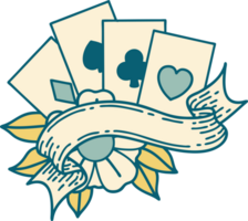 iconic tattoo style image of cards and banner png