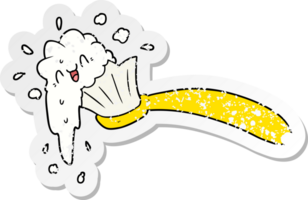 distressed sticker of a cartoon toothbrush and toothpaste png
