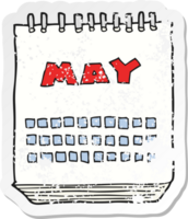 autocollant rétro en détresse d'un calendrier de dessin animé montrant le mois de mai png