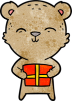 happy cartoon bear with gift png