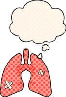 cartoon lungs with thought bubble in comic book style png