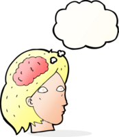 cartoon female head with brain symbol with thought bubble png