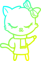 cold gradient line drawing of a cute cartoon cat with bow png