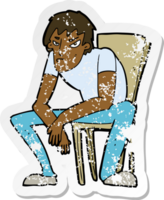 retro distressed sticker of a cartoon dejected man png