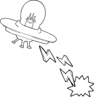 hand drawn black and white cartoon flying saucer png