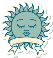 tattoo style sticker with banner of a sun with face png