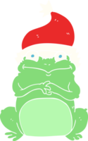 flat color illustration of frog wearing christmas hat png