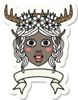 adesivo de um rosto de personagem elfo druida com banner png
