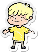 distressed sticker of a cartoon happy boy png