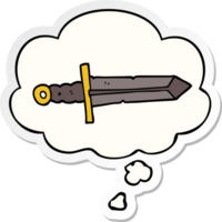 tecknad serie svärd med trodde bubbla som en tryckt klistermärke png