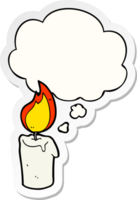 cartoon candle with thought bubble as a printed sticker png