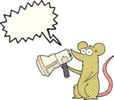 hand- getrokken grappig boek toespraak bubbel tekenfilm muis met megafoon png
