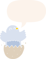 cartoon hatching chicken with speech bubble in retro style png