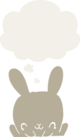 cartoon rabbit with thought bubble in retro style png