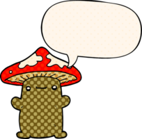 cartoon mushroom with speech bubble in comic book style png