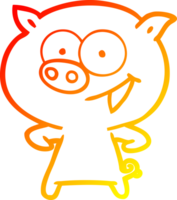 warm gradient line drawing of a cheerful pig cartoon png