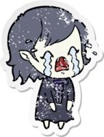 distressed sticker of a cartoon crying vampire girl png